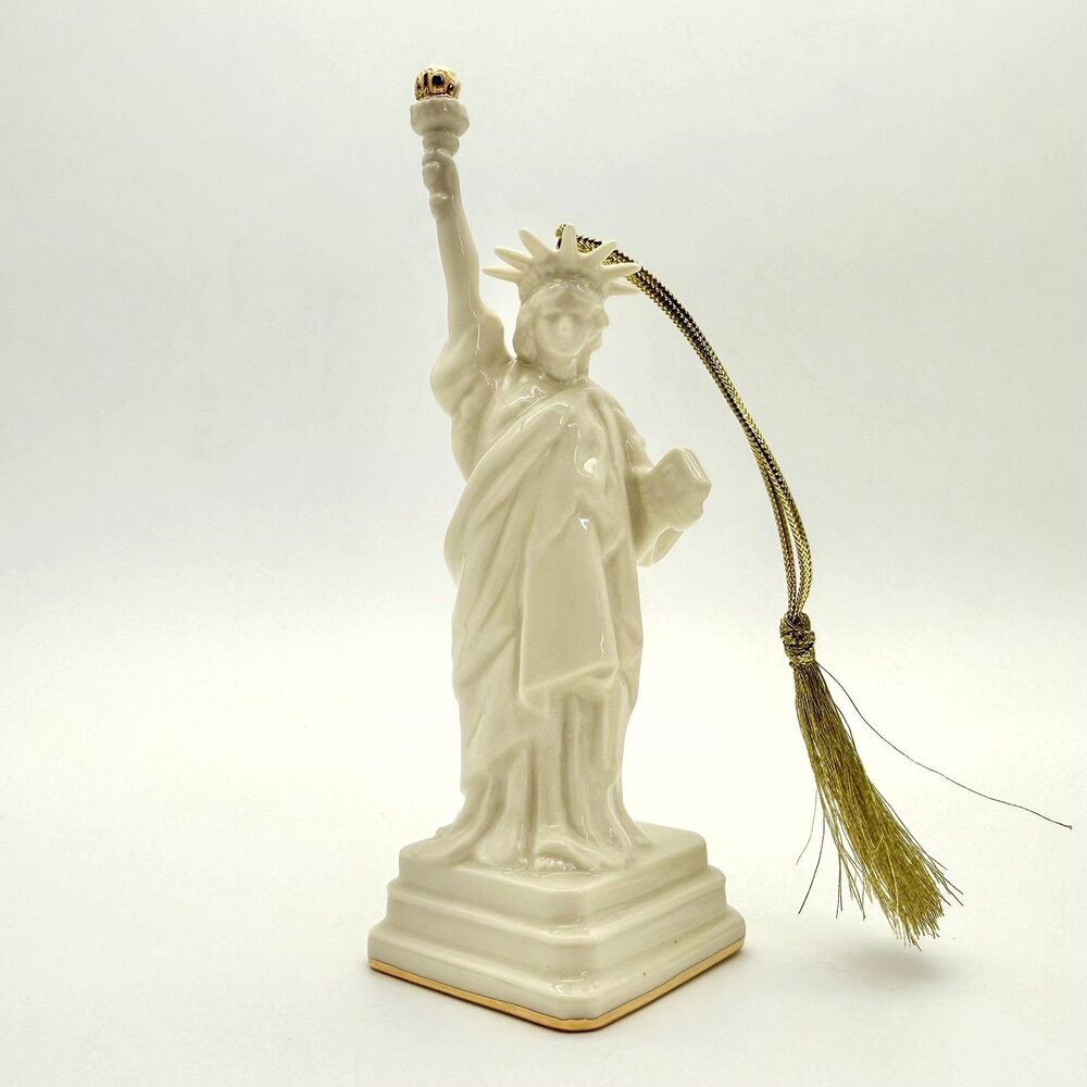 LENOX Lady Liberty Statue of Liberty Christmas Ornament White Gold Flame Ceramic